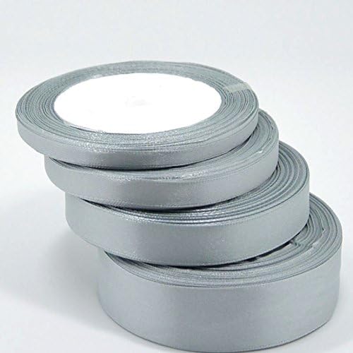 Solid Color Satin Ribbon, 25 Yards Of Satin Ribbon Colors Sold In Roll Craft Wedding, Fabric Ribbon Bow (25 mm, Grey silver)