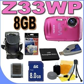 Fujifilm FinePix Z33WP 10MP Waterproof Digital Camera w/3x Optical Zoom (Pink) 8GB Lithium Battery BigVALUEInc Accessory Saver Bundle