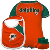 NFL Miami Dolphins Infant Orange-Aqua Creeper, Bib & Bootie Set (24 Months)