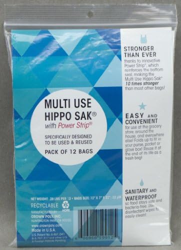 Multi Use Hippo Sak® with Power Strip®, Reusable Plastic Grocery Bags, 12 Pack