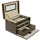 Jewelry Box Genuine Leather Brown Large With Travel Case by Tech Swiss
