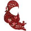 Winter Set Crochet Flower Hand Knit Beanie Skull Ski Cap Hat with Scarf Shawl Wine