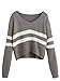 Floerns Women's Long Sleeve Striped V Neck Crop Tops Sweater Jumper