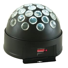 American DJ white light LED effect light that procduces a simulated mirror ball effect all self contained in one case, variable speed and can be controlled via DMX 512 American DJ white light LED effect light that procduces a simulated mirror ball effect all self contained in one case, variable speed and can be controlled via DMX 512