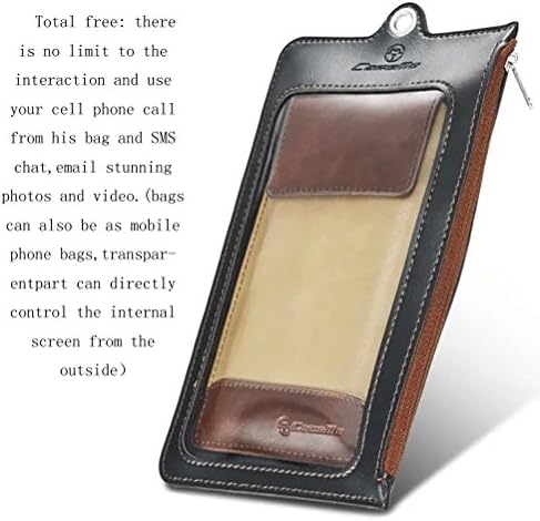 iPhone 6 plus / 6S Plus Sleeve Case Cover,KaLaBan Leather Pouch wallet Leather Case Holster Cover Side Pouch Waist Bag + Carabiner Hook for 5.0 inch - 5.8 inch (XXL) (Khaki / Brown)