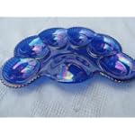 Cobalt Blue Carnival Glass 6 Egg Serving Dish Tray