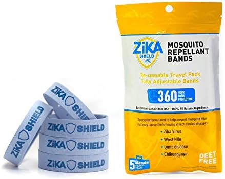 ZIKA Shield Mosquito Repellent Bands / Bracelets (5 Pack) 100% All Natural, Citronella, Oil of Lemon Eucalyptus, Non Toxic and DEET FREE. Zika Virus Protection and Insect Repellent