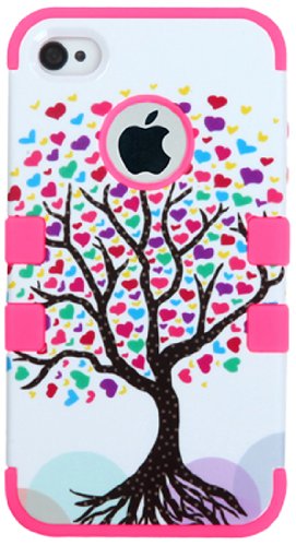 MYBAT TUFF Hybrid Phone Protector Cover for Apple iPhone 4/4S - Retail Packaging - Love Tree/Electric Pink