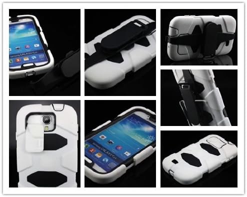 Big Dragonfly High Quality Flexible Dual Layer Protective Shell Hard Plastic + Soft Silicone Cover Case for Samsung Galaxy S4 i9500 with Screen Protector and Removable Belt Clip Eco-friendly Package Black/White