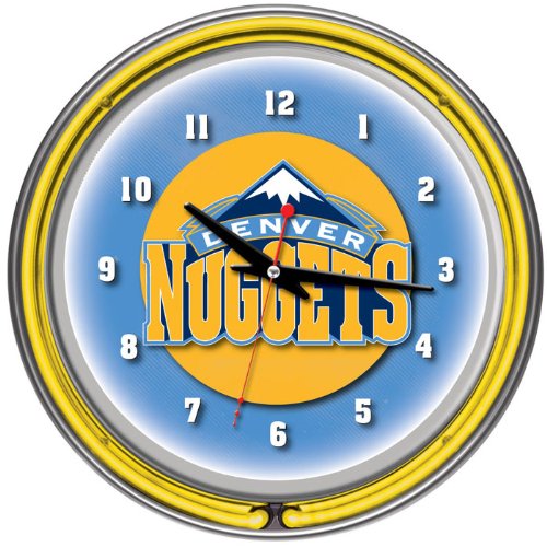 NEW Denver Nuggets NBA Chrome Double Ring Neon Clock (Game Room Products)