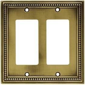 Liberty Hardware 64769 Beaded Double Decorator Wall Plate, Tumbled Antique Brass