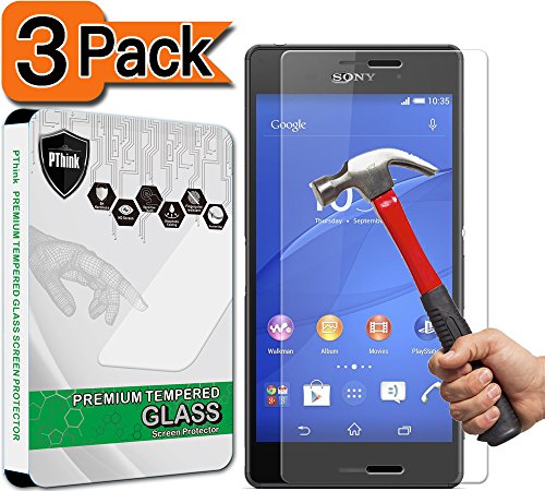 [3-Pack] Xperia Z3 Screen Protector, PThink® [Tempered Glass][9H Hardness][Anti-Scratch][Fingerprint Resistant][Easy-Install] Screen Protector for Sony Xperia Z3