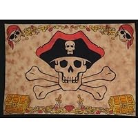 Jolly Roger Pirate Skull and Crossbones Tapestry Bedspread 60x90