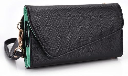 Multi functional wallet and phone holder w/ a ccrossbody chain- Universal design in Black/Green- Universal design for Allview A5 Duo