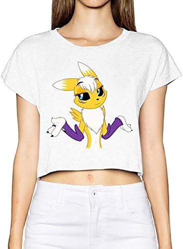 Womens Digimon Tamers Renamon Shrug Anime Cartoon Basic Crew-neck Crop Top Shirt