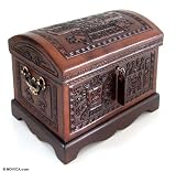 Cedar and leather chest, 'Eagle Guardian' 11 W 7.5 L