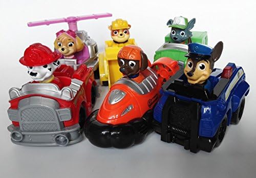 6 pcs/set PAW Patrol Cartoon Figure Toy Play Set with Ryder, Marshall, Chase, Skye, Zuma Vehicles for Kids Toys