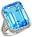 14 Karat Weissgold Grosser Steinen Ring, mit 0.30 Karat Brilliantschliff Diamanten & 19.00 Karat 18x13mm Smaragdschliff Blau Topas Stein, (19mm) breit