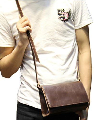 Tom Clovers Men's PU Leisure Vintage Mini Messenger Bag Shoulder Bag Coffee