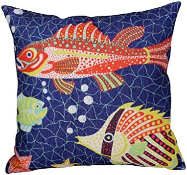 FFMODE Cotton Linen Square Decorative Throw Pillow Case Cushion Cover Suprised Fish 18''X18''