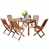 VIFAH V98SET4 Outdoor Wood 7-Piece Dining Set - Natural Wood Finish - 59 by 31.5 by 29-Inch