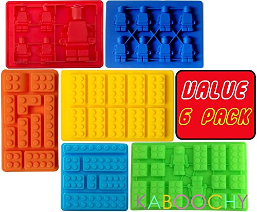 KABOOCHY Building Brick Ice Cube Trays for Lego lovers, set of 6