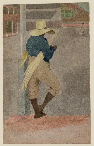 Negro man in straw hat,stripping cane,William Berryman,artist,people,Jamaica