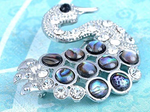 Ponce Silver Abalone Shell Bubble Swan Black Crystal Eye Pins Brooch