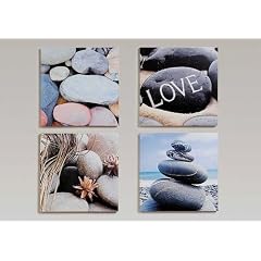 4er Set Bilder Zen-Garten Steine Wandbild Feng Shui 40cm