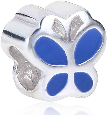 Charmstar Blue Fluttering Butterfly Charm with Enamel Accents 925 Sterling Silver Large Hole Bead for Woman Snake Chain Bracelet Jewelry