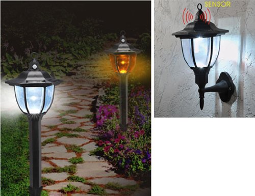 2 In 1 Solar Powered Garden / Porch Security Lights (1014) Pir Motion Sensor Lights Change Colour When Motion Is Detected. 1 Free.