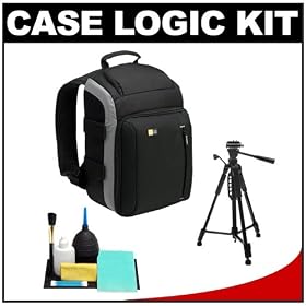 Case Logic TBC-307 Digital SLR Camera Backpack Case (Black) with Deluxe Photo/Video Tripod + Accessory Kit for Canon EOS 7D, 5D Mark II III, 60D, Rebel T3, T3i, T4i, Nikon D3100, D3200, D5100, D7000, D800, A37, A55, A57, A65, A77