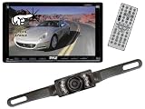 Pyle DVD/Camera Package for Car/Truck/SUV -- PLDN70U 7-Inch Double-DIN Motorized TFT Touchscreen Receiver with DVD/VCD/CD/MP3/MP4/CD-R/USB/SD-MMC Card Slot/AM/FM + PLCM10 License Plate Mount Rear View camera with Night Vision