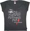 Emily the Strange juniors women's V-Neck T-shirt Skull Face Black