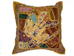 Gamboge Gold Floor Decorative Moti Indian Floor Pillow Cushion Covers 24"