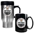Edmonton Oilers NHL Stainless Steel Travel Mug & Black Ceramic Mug Set - Primary Logo by Great American Products