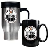 Edmonton Oilers NHL Stainless Steel Travel Mug & Black Ceramic Mug Set - Primary Logo