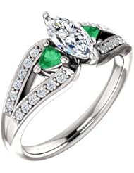 Platinum Marquise Cut Diamond and Emerald Ring -- LIFETIME WARRANTY