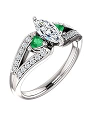 18K White Gold Marquise Cut Diamond and Emerald Ring -- LIFETIME WARRANTY