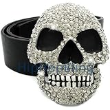Jim Jones Style Skull Premium Clear Iced Out Pewter Belt Buckle