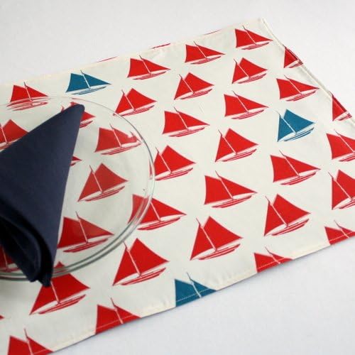 Island Picnic Organic Cotton Placemat - Red Sailboats/Navy Blue Reversible