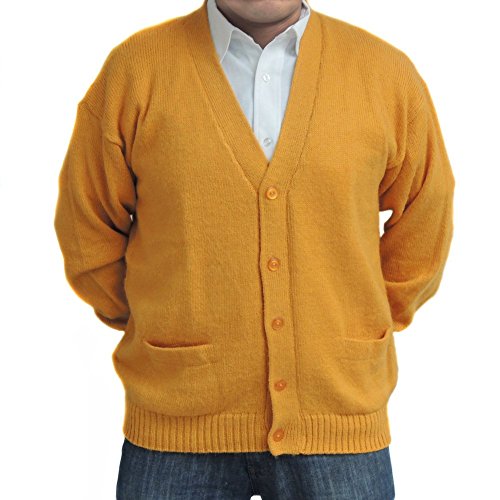 Cardigan Alpaca Wool Vneck Buttons and Pockets YELLOW