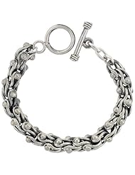 Sterling Silver Stirrups Link Bracelet Toggle Clasp Handmade 3/8 inch wide, sizes 8, 8.5 & 9 inch