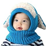 HBF かわいい ニット帽 スヌード ウサ耳 防寒 赤ちゃん ベビー キッズ 帽子 キャップ 秋 冬 ブルー