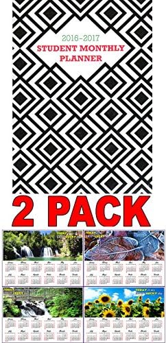 2016 - 2017 Student Monthly Planner Calendar (Black and White Geometric Design) - School College Weekly / Monthly Agenda - Appointment Book Organizer + Bonus 2017 Magnetic Calendar (Bundle - 2 Items)