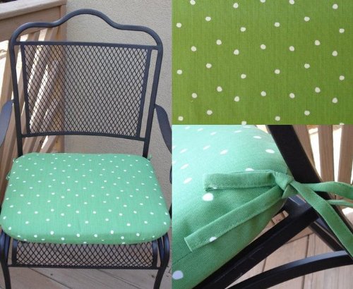 Set of 6 Outdoor Chair Seat Cushion 20(w) 19.5(d) 2.5(h) - Appletini Green Dottie