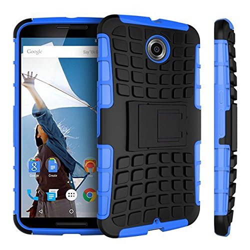 Nexus 6 case,Google Nexus 6 case,[Heavy Duty Armor][shockproof][TPU+Hard case Hybrid]Dual Layer Armor Defender Protective Case Cover with kickstand for Google Nexus 6 case-Blue