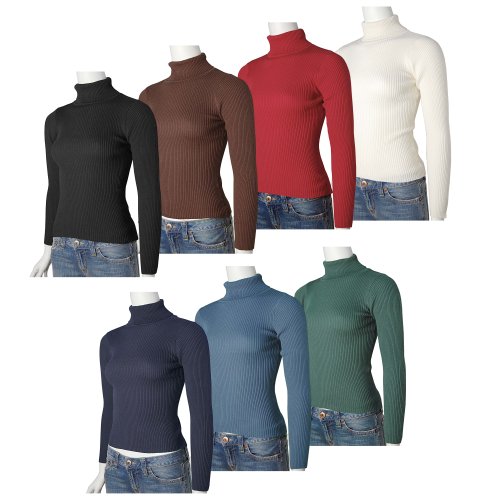 Ribbed Long Sleeve Ladies Turtleneck Top Sweater Top