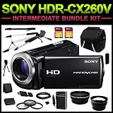 Sony HDR-CX260V High Definition Handycam Camcorder (Black) Intermediate Bundle Kit includes Charger, Battery,32GB SD Memory, Carrying Case, Full Size Tripod, Monopod, HDMI Cable, Card Reader, (2) Lenses, Filters and Cleaning Kit