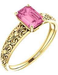 10K Yellow Gold 7.00x5.00mm Emerald Cut Pink Sapphire Ring -- LIFETIME WARRANTY